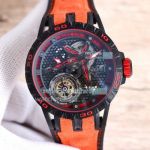 Replica Roger Dubuis Excalibur Spider Skeleton Tourbillon Orange Leather Strap Watch 46MM